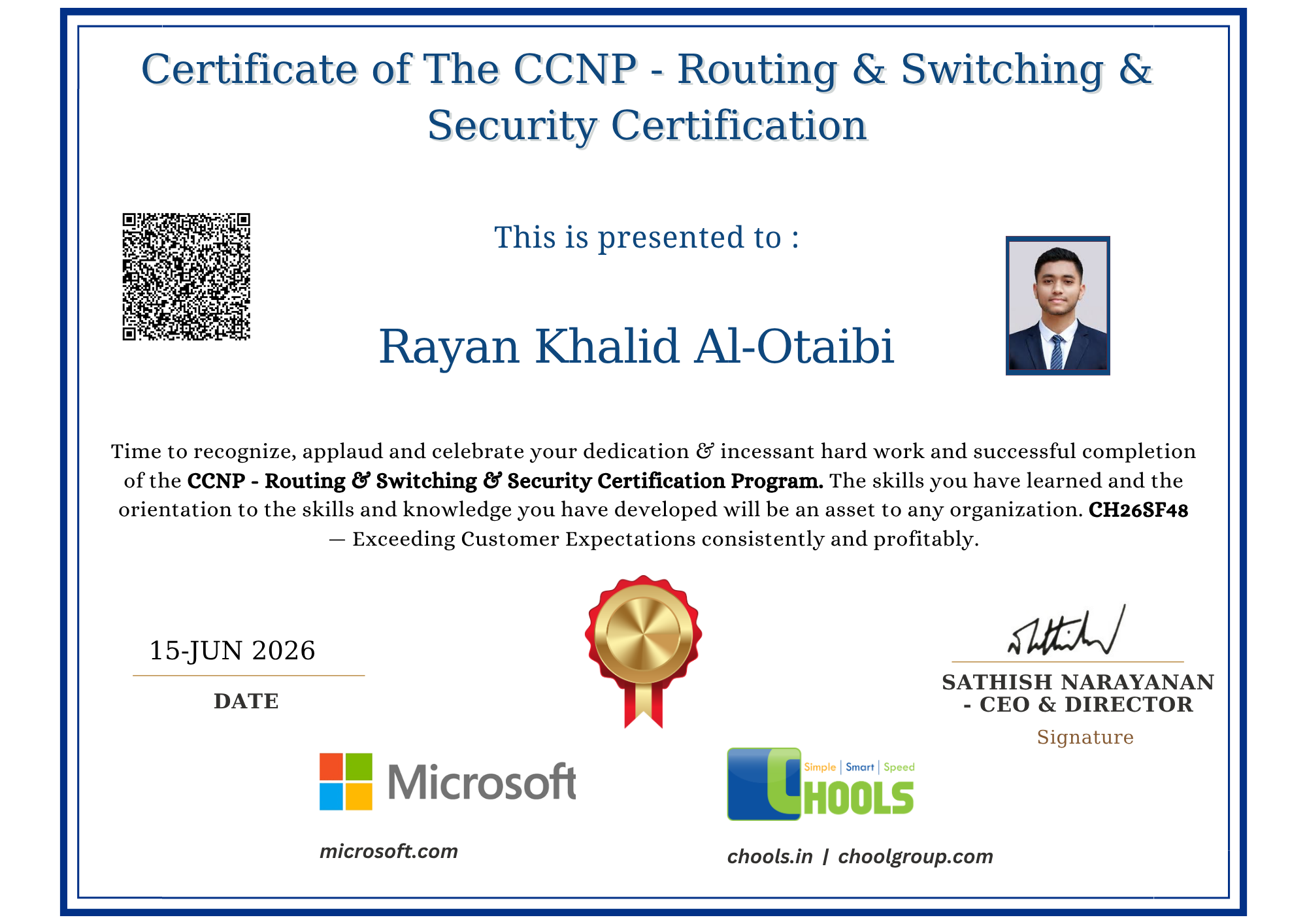 CCNP - Routing & Switching & Security Certification Program Certificate